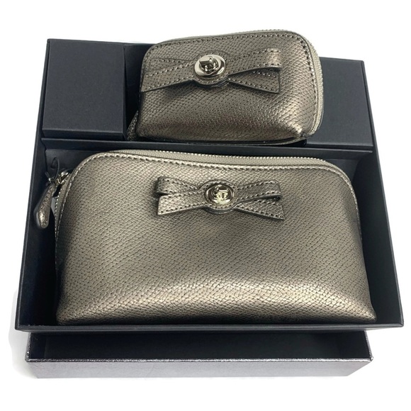 Coach Gunmetal Turnlock Bow Cosmetic Bag Box Set - Picture 1 of 7